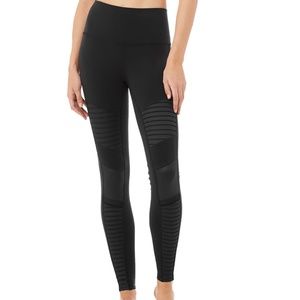Black/Glossy High-Waist Moto Legging